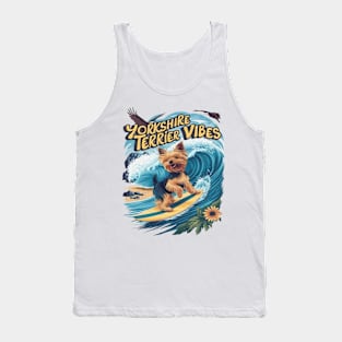 Aquatic Yorkshire Terrier Surfing the Wave Tank Top